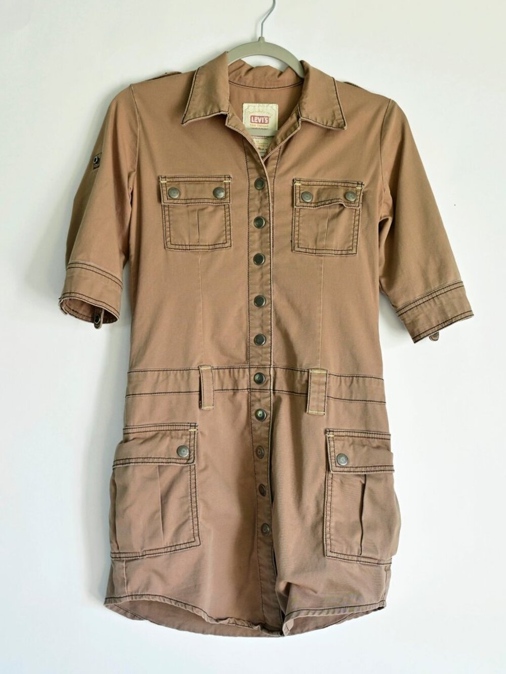 Levi's Tab Twills Utility Shirt Dress Tan Safari Cargo Y2K-small